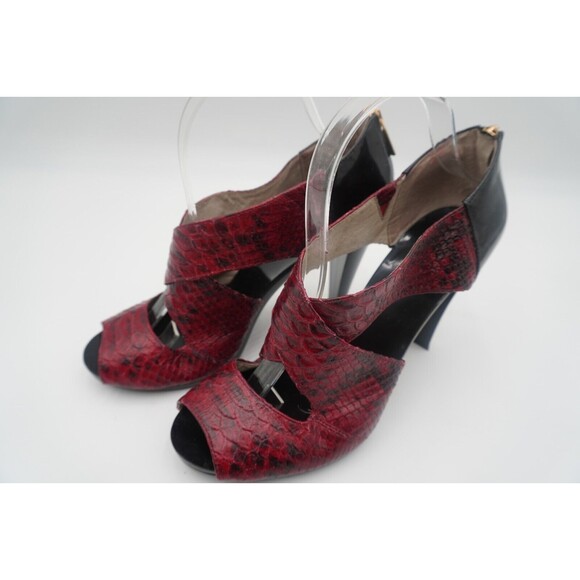 Michael Kors Berkley Red Snakeskin Crisscross Strap Open Toe Chic Heels Size 10 - Picture 1 of 7
